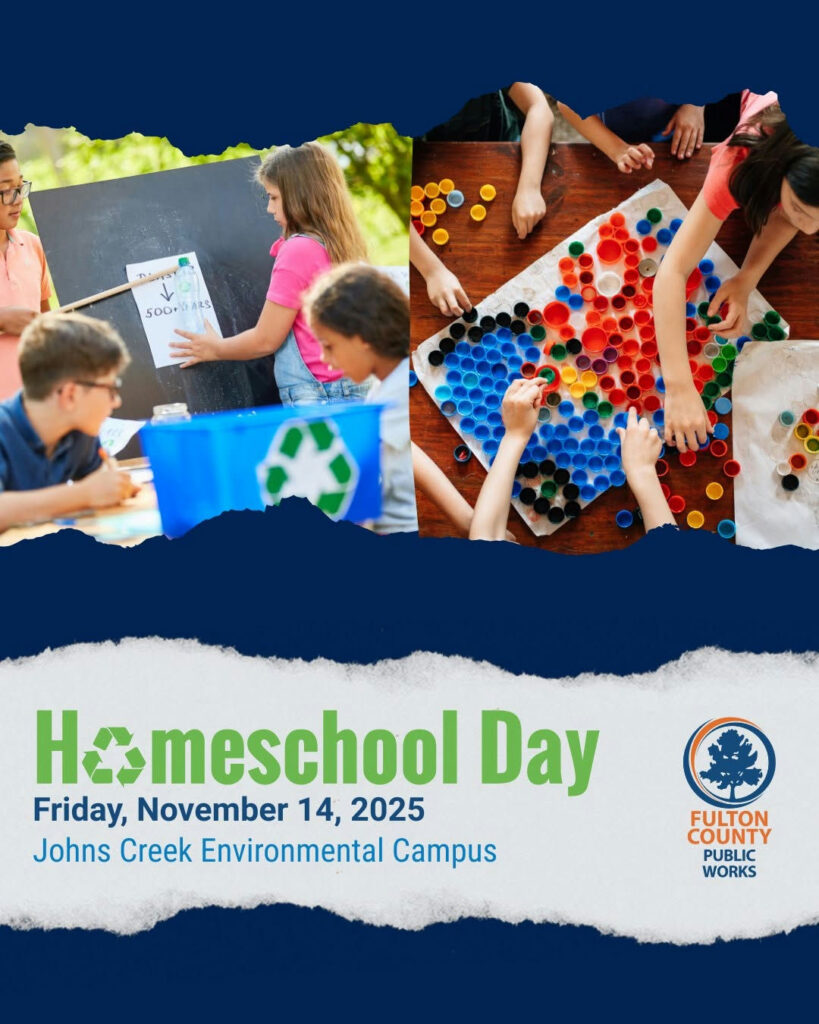 Photo by Fulton County Government on October 14, 2025. May be an image of poster, lego, magazine and text that says 'DUMSY 50D+ 500+ T Homeschool Day Friday, November 14, 2025 Johns Creek Environmental Campus FULTON COUNTY PUBLIC WORKS'.