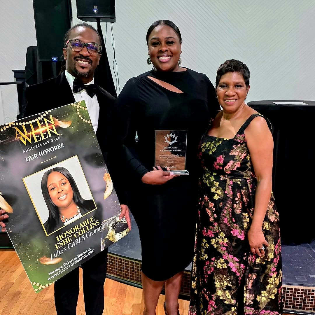 Photo shared by Eshé Collins on October 31, 2025 tagging @lilliesf4c, @jburkeallen, and @collinsforatlanta. May be an image of one or more people, people standing, poster, magazine and text.